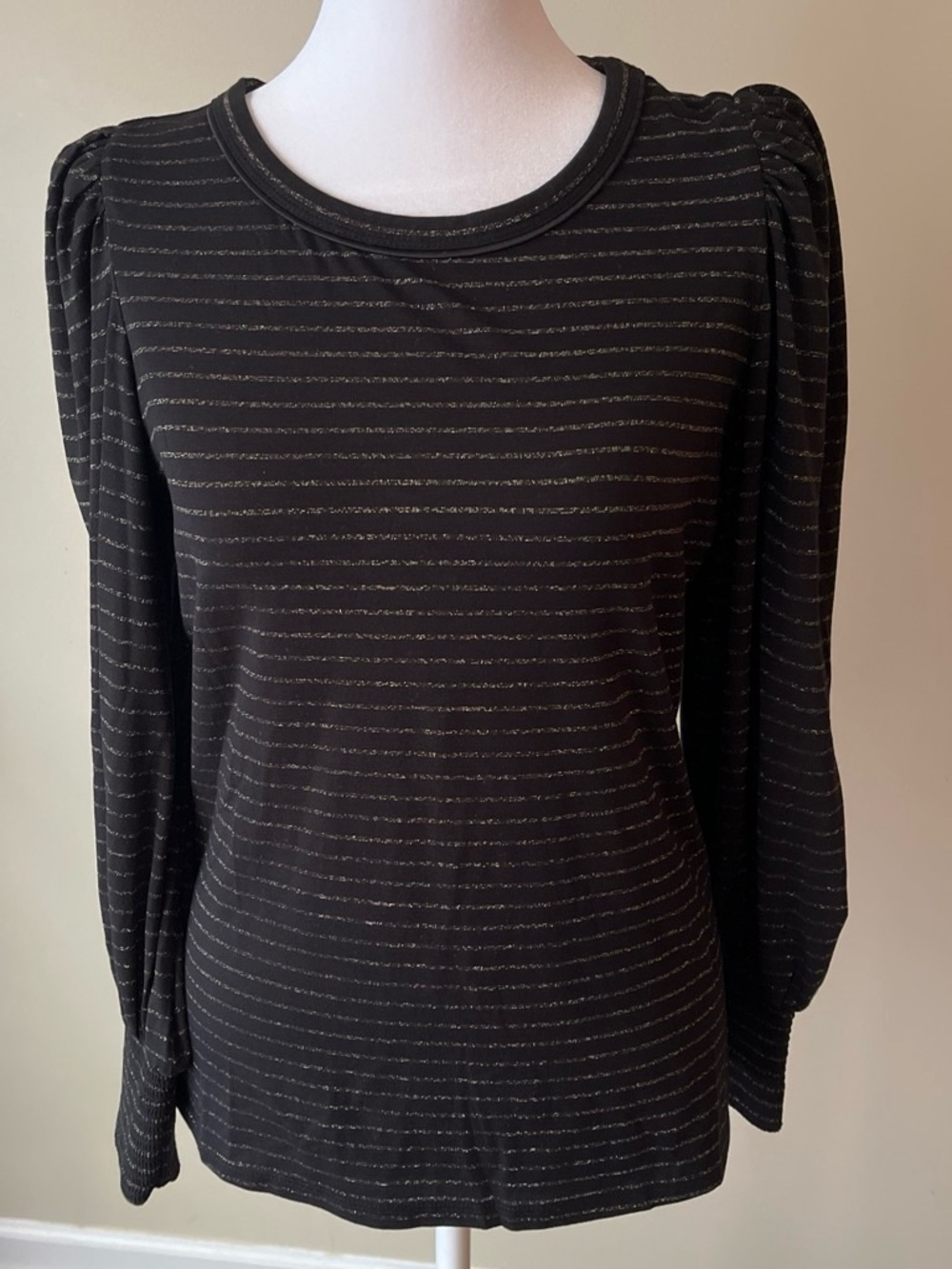 White House Black Market Black Long Sleeve Top with Metallic Stripe Detail